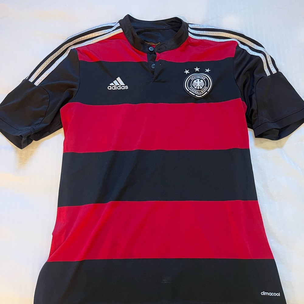 Adidas Red and Black Striped Soccer Jersey